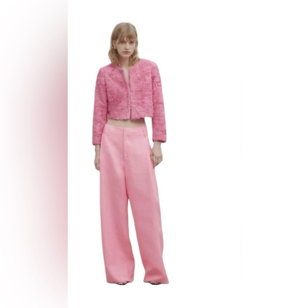 NWT Massimo Dutti Pink Textured Blazer Crop Jacket Sz Small RARE
